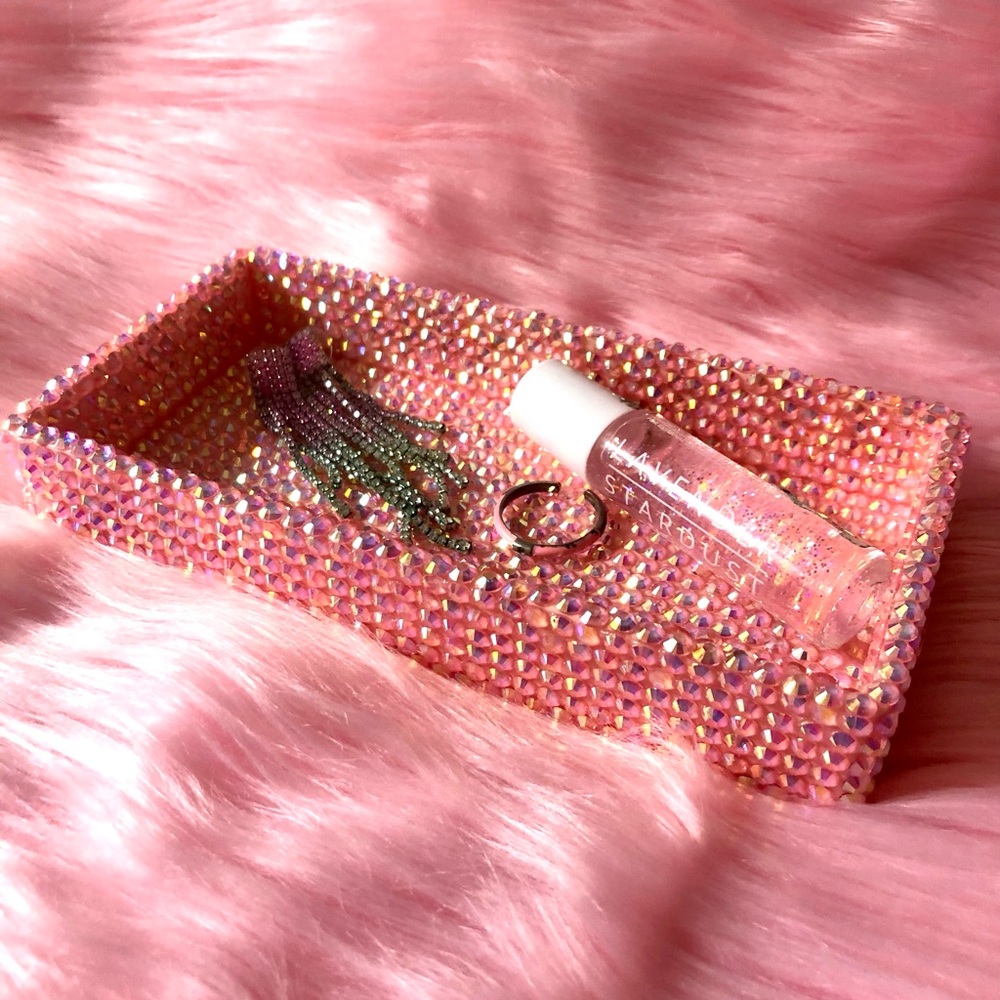 Pink Handmade Embellished Sparkly Rhinestone Glam Bling Diamond Jewelry Tray